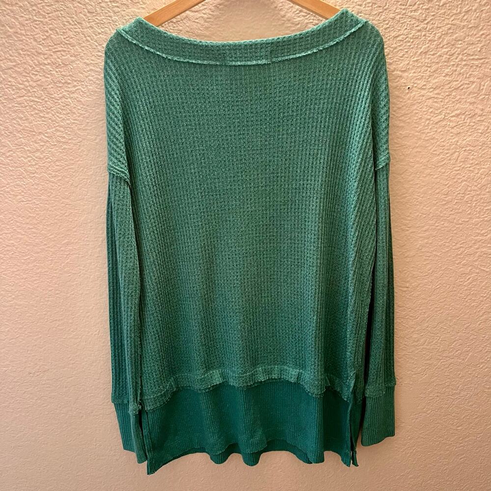 Free People We The Free Waffle Knit Thermal Long Sleeve Top Teal Green XS Boho - Picture 3 of 11
